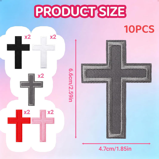 15PCS Iron on Cross Patches - Christian Cross Embroidery Iron on Patches for Clothes - Sew on Crosses Applique Decorative Patch for Clothing Jackets Jeans Hats Backpacks DIY Crafts (5 Colors)