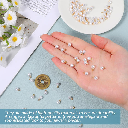Vin Beauty Pearl Charms, 100 Pcs Pearl Charms for Jewelry Making, Pearls Beads Faux Pearls Pendant Charm DIY for Jewelry Making Bracelets Earrings Necklace Crafts