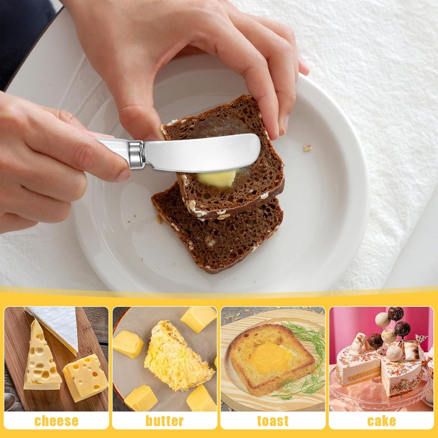 2 Pack Stainless Steel Butter Spreader Knife, Cheese Spreader Knives Porcelain Handle Butter Spreader Small Butter Knife Cheese Spreaders for Appetizers Dips Charcuterie Cheese Pastry Utensils Making