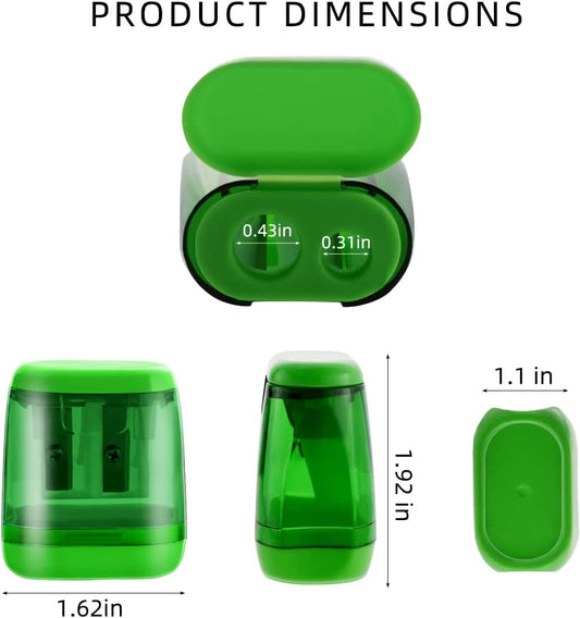 12 Pcs Manual Pencil Sharpener for School Office Home Sharpeners Kids with Lid Colored Compact Dual Holes Portable Handheld Plastic Adults Students Class