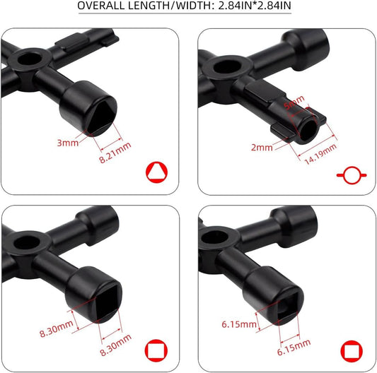 Triangle Multi-functional Sillcock Key 4 Way Square Wrench Water Utility Steel Tool for Electric Gas Meter Box Cupboard Cabinet Opening Spigots Faucet Valve 2 Paack Cross