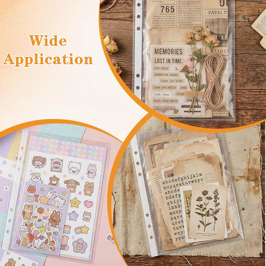20 Sheets Clear Binder Sleeves - A5 6 Ring Binder Pocket Sheets Protectors, Double Sided Pet Clear Page Protectors for Cards Photocards Postcards Pictures Stickers Cash Organizer
