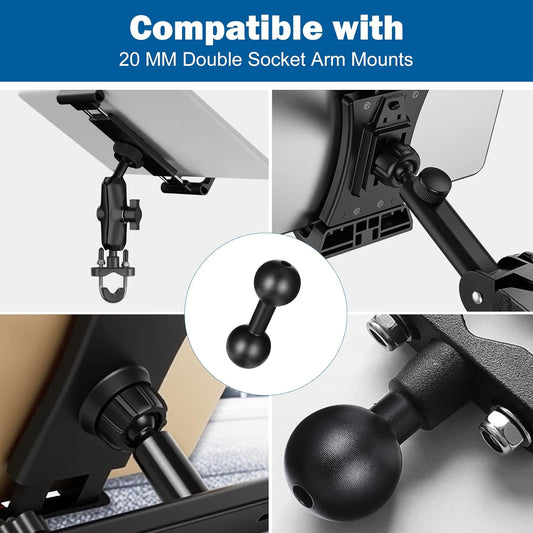 20mm to 20mm Ball Mount Arm, Black Aluminum Alloy Ball Adapter Double Balls Mount Extension Connector for Secure Attachment for Mounting Arm with 20 mm Connections Compatible with 20 mm Mounting Arms.