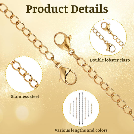 16Pcs Necklace Extenders for Women Necklace Extension Connector Lobster Claw Jewelry Chain Stainless Steel Chain Extenders Assorted Sizes Colors for Necklaces, Bracelet and Anklet Jewelry Making