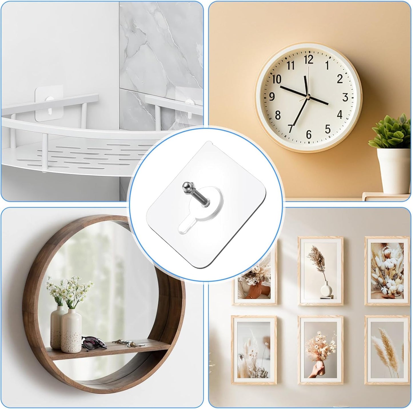 20 PCS Quick Stick Studs for Hanging Adhesive Wall Hooks Wall Hangers Self Adhesive Hooks Without Nails Screw Free Sticker, Seamless Screws for Mount, Reusable for Kitchen, Bathroom, Home, Office