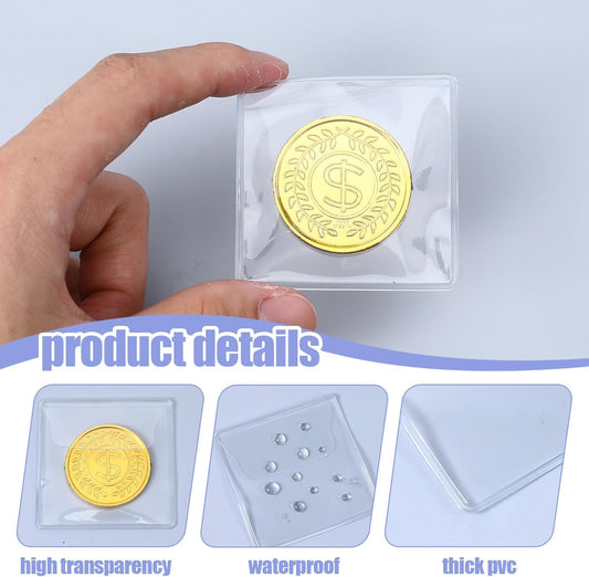 50 Pack Plastic Coin Sleeves, 2.1 x 2.1 Inch Clear Plastic Coin Protectors Small Pouches for Coins Holder Storage Individual Coins Holders for Currency Bills Collectors