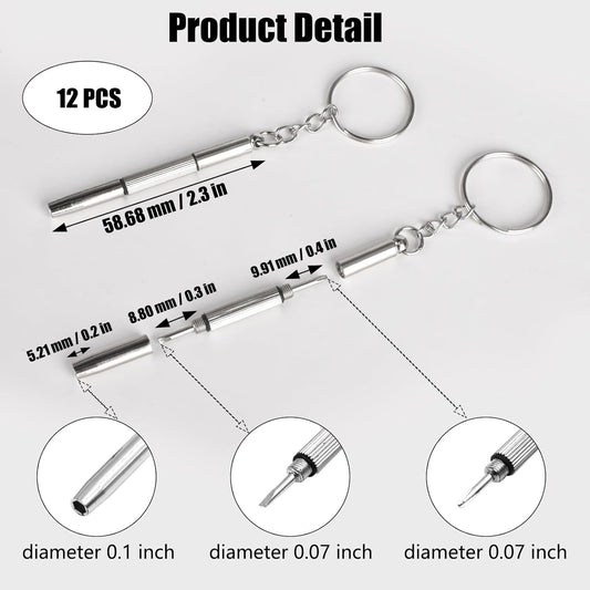 12 Pcs Keychain Eyeglass Screwdriver 3 in 1 Screwdriver Key Steel Eyeglass Screwdriver Eyeglass Screwdriver Repair Kit with Keychain Portable Screwdriver Hand Tools