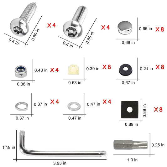 Anti Theft License Plate Screw Kit Tamper Proof License Screws Car License Plate Bolts 304 Stainless Steel Plate Mounting Hardware - 1/4’’ Screws with Chrome Screw Caps