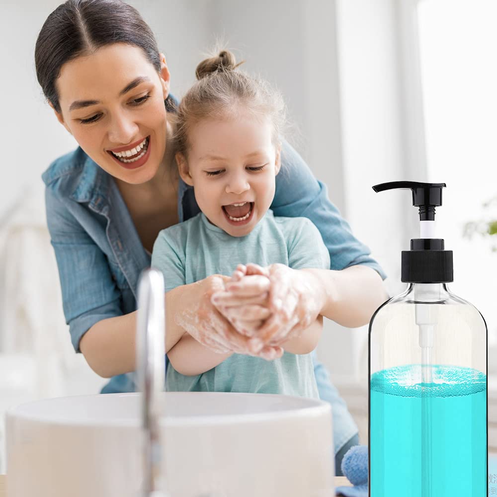 Empty Plastic Pump Bottles Dispenser 4 Pack 16oz/500ml Portable Clear BPA-Free Cylinder Shampoo Loti Hand Pump Bottle Durable Refillable Ctainers