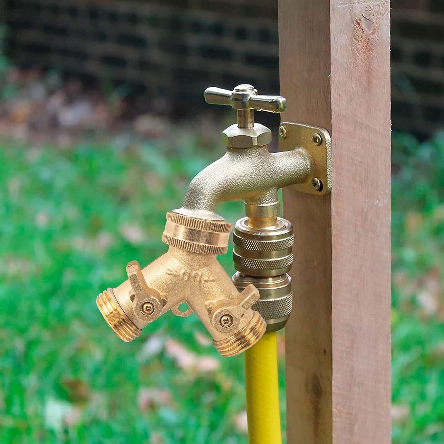 Hose Splitter, Garden Hose Splitter Heavy Duty 2 Way, Solid Brass Water Hose Y Splitter 2 Valves with 2 Extra Rubber Washers