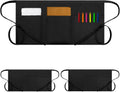 Waitress Server Apr with 3 Pockets, Water Resistant Black Half Waist Apr with Pockets, 12 Inch Waist Server Aprs