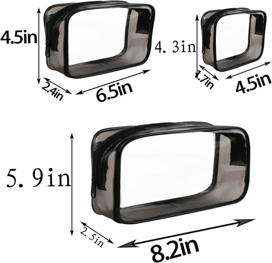 4 Pack Clear Cosmetic Bag for Travel - TSA Approved Toiletry Makeup Pouch Carry-on Airport Airline Compliant Portable PVC Waterproof With Zipper Women Quart Size Set