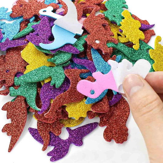 Petluno 160 Pieces Glitter Dinosaur Foam Stickers Self Adhesive for Craft DIY Self-Adhesive Shapes Sticker Home Party Decoration Colorful Arts Crafts Supplies (Assorted Colors)
