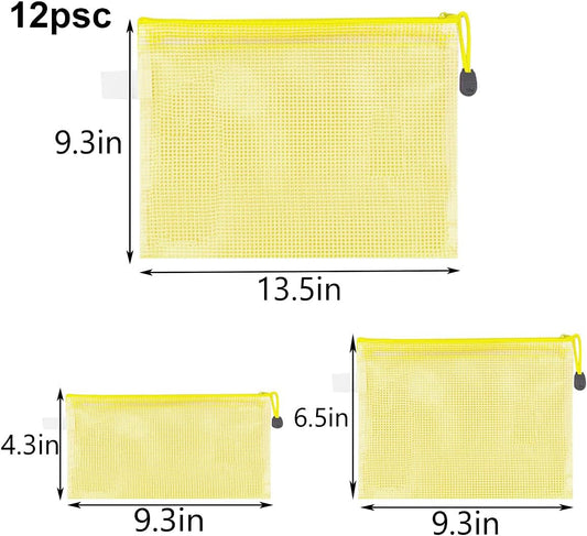 12 Pack Document Zipper Pouch Travel File Mesh Bags A4 A5 A6 Size School Office Supplies Colors Plastic Bag for Storage Waterproof Zip Folders Cosmetics Pouches Letter Pencil PVC Organizing Home