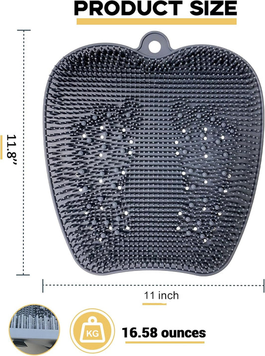 Extra Thicker & Larger Foot Scrubber Mat for Shower, Silicone Back Body Exfoliator Massager Cleaner Washer with Non Slip Suction Cup, Exfoliating Scrub Brush Pad Women Men Elderly