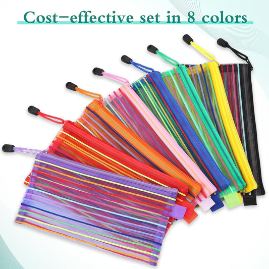 Glenmal 16 Pack Zipper Mesh Pouch Pencil Pouches Cases Multipurpose Storage Bag Travel Bags for Office Classroom Supplies Toiletries Cosmetic Puzzles Storage