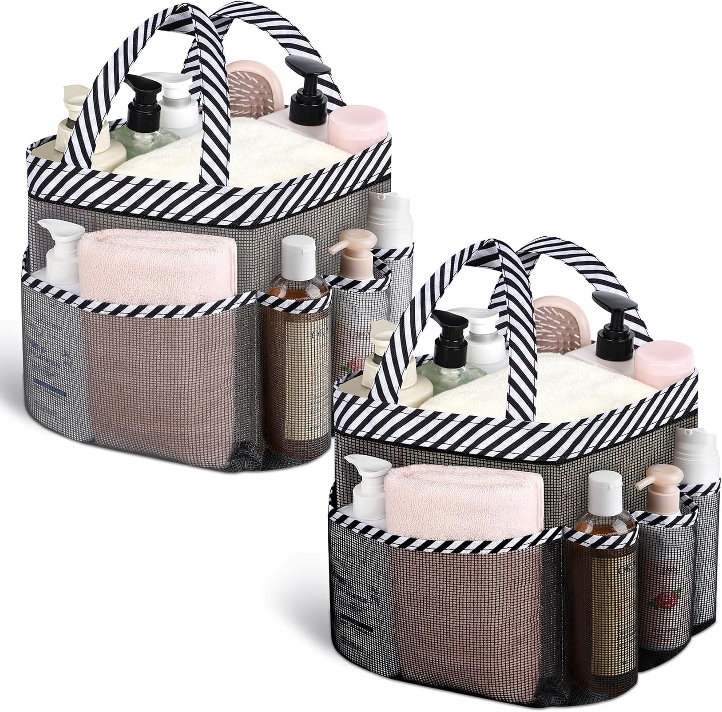 2 Pack Mesh Shower Caddy Portable for College Dorm Room Essentials with 8 Pockets, Hanging Shower Caddy Dorm Basket, Quick Dry Shower Bag for Bathroom