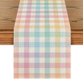 Blue Pink Yellow Buffalo Plaid Easter Table Runner, Daily Holiday Check Kitchen Dining Table Decoration for Home Party Outdoor 13x72 Inch