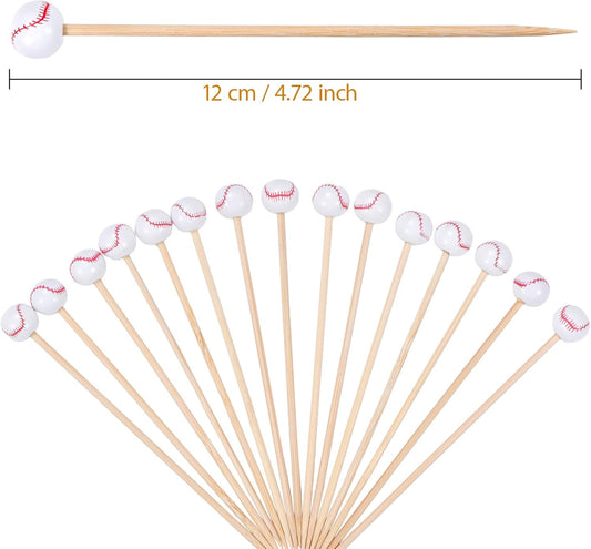 100 Pack Baseball Toothpicks, 4.7 Inch Bamboo Cocktail Picks, Bamboo Toothpicks for Drinks Dessert Wedding Birthday Party