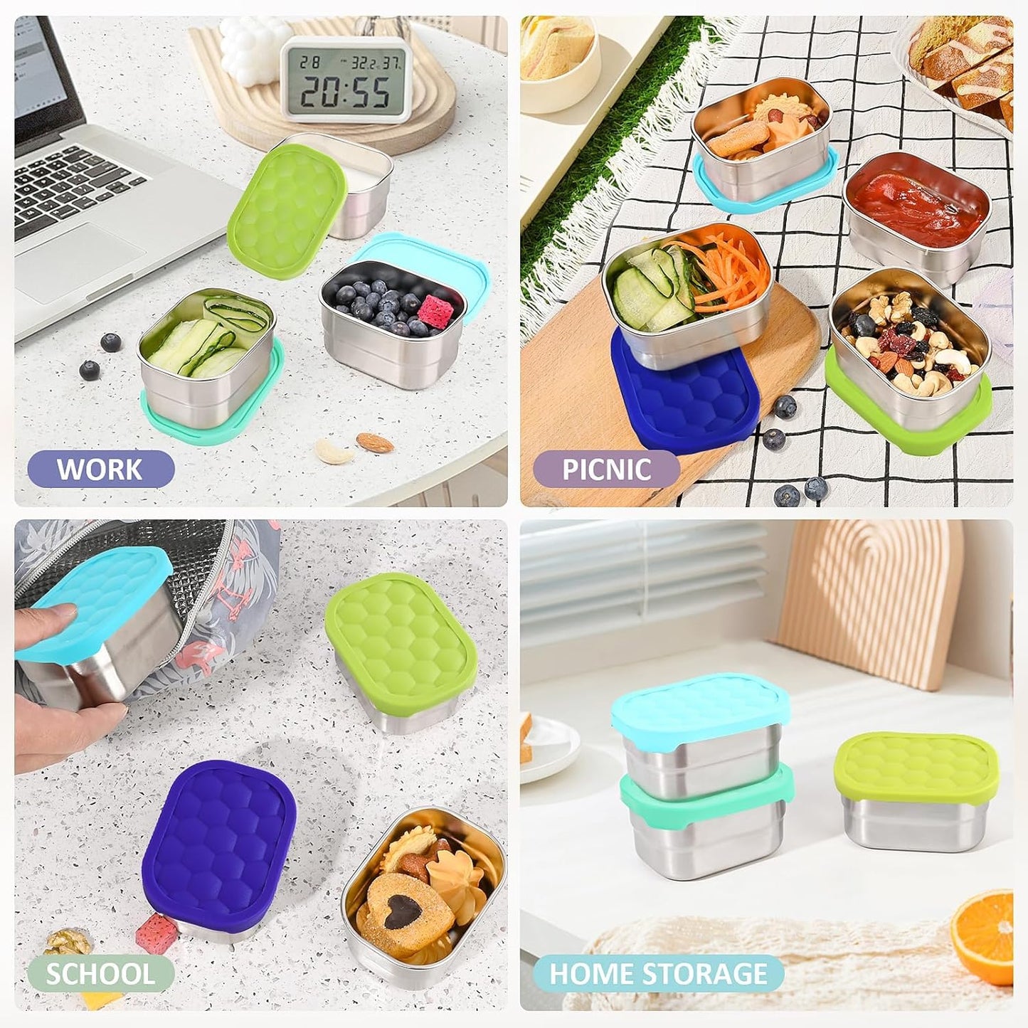 4Pack 8oz Small (1 CUP) Stainless Steel Snack Containers for Kids | Reusable Easy Open Toddler Snack Containers with Silicone Lids | Stackable Toddler Lunch Box for Daycare, School and Travel