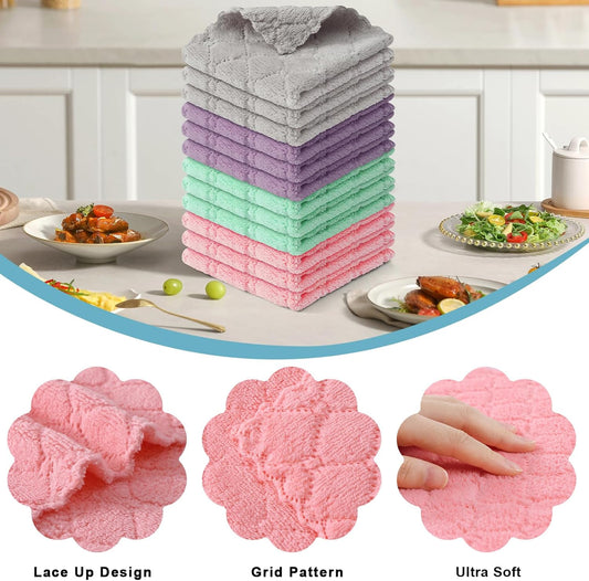 Mricrofiber Cleaning Cloths, 12 Pack Extra Soft and Absorbent Kitchen Towels, 10" x 10" Multiple-use Non-Linting Reusable Cloths for Kitchen, Dish, Household Cleaning, Multi Color