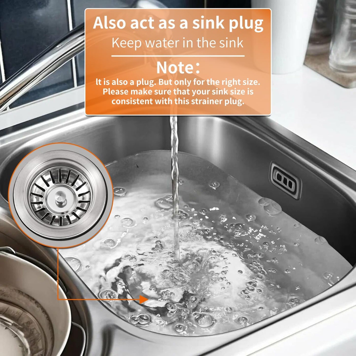 Kitchen Sink Strainer - 2Pack Sink Drain Stopper, 80mm(3.15in) Stainless Steel Kitchen Sink Accessories Plug with Anti-Clogging Basket, Bouchon Evier Cuisine