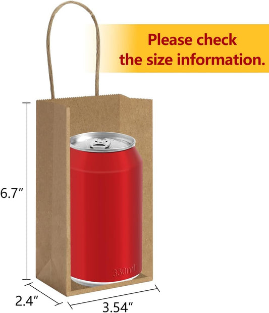 50 Pack 3.5x2.4x6.7 Inches Small Kraft Paper Gift Bags with Handles Bulk Mini Party Favor Bags Candy Bags 100% Recyclable Brown Paper Bag