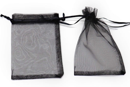 100Pcs Black Organza Bags 3x4 Inch, Small Mesh Jewelry Bags Drawstring Gift Bag Wedding Party Favor Halloween Candy Treat Pouches