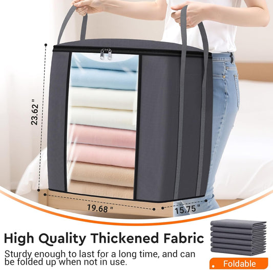 120L Extra Large Clothes Storage Bags, Foldable Blanket Storage and Organization, Thick Fabric Containers with Reinforced Handles & Zippers for Clothing, Comforters, Bedding, Gray, 1 Pack