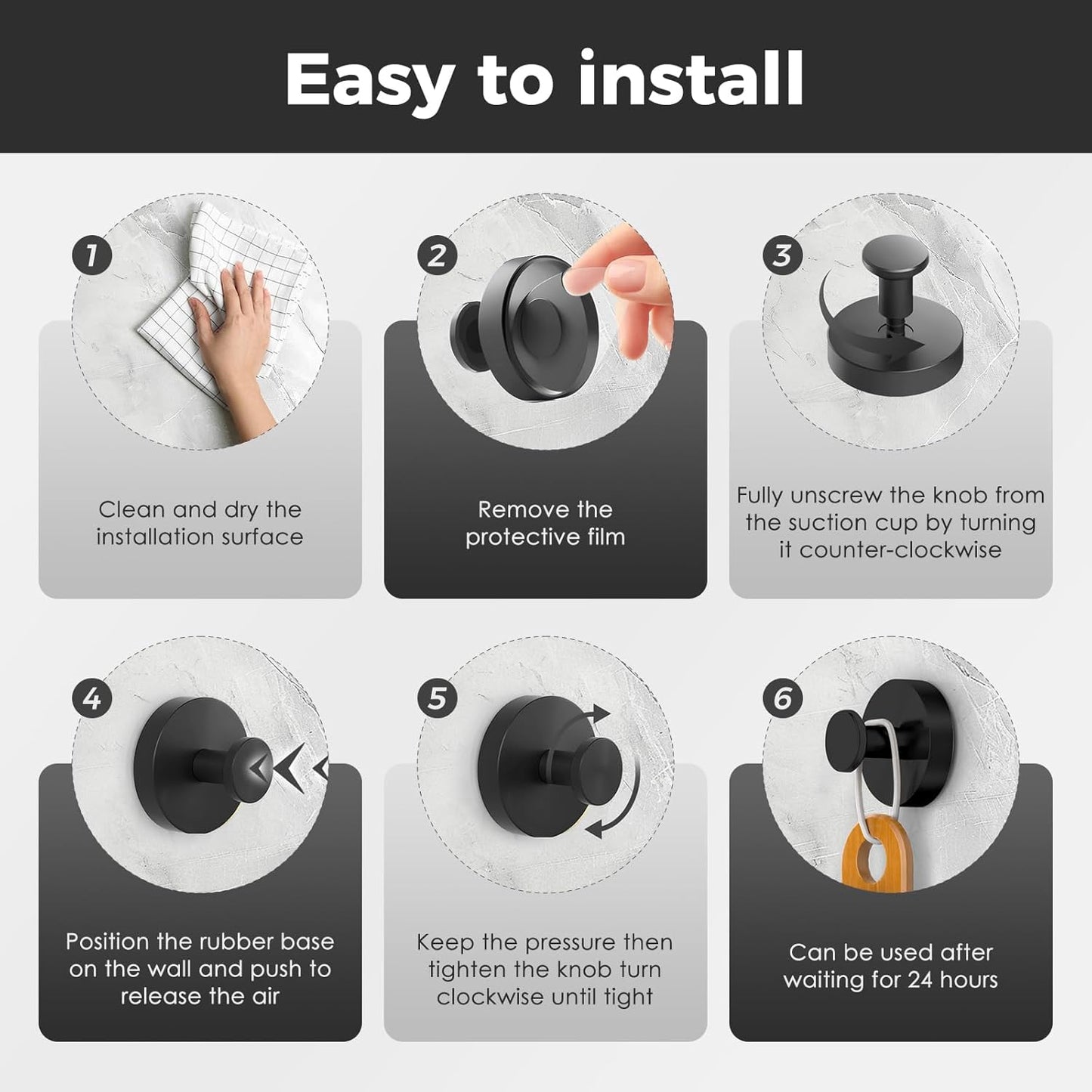 Shower Hooks for Inside Shower,Suction Cup Hooks for Glass Window,Removable Towel Hooks for Bathrooms,2 Packs(Black)
