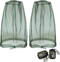 Mosquito Head Net Mesh, Face Neck Fly Netting Hood from Bugs Gnats Noseeums Screen Net for Any Outdoor Lover- with Carry Bags Fits Most Sizes of Hats Caps (2pcs, Olive, Updated Big Net)