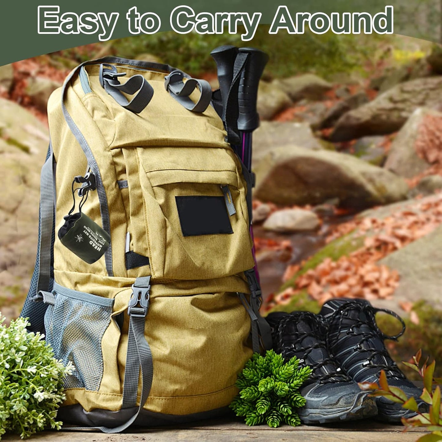 Mosquito Head Net Mesh, Face Neck Fly Netting Hood from Bugs Gnats Noseeums Screen Net for Any Outdoor Lover- with Carry Bags Fits Most Sizes of Hats Caps (2pcs, Olive, Updated Big Net)