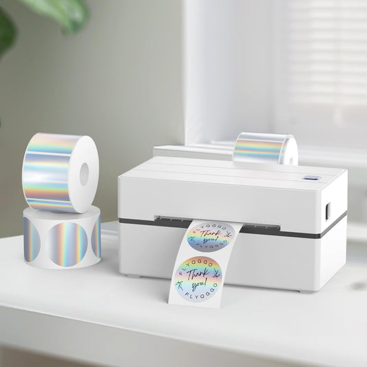 2 inch Round Holographic Thermal Sticker Labels, Waterproof & Rainbow Wave & Glitter Design, for Price/Name Tag, Barcode, DIY Custom Logo Design, Sliver(200Pcs/Roll)