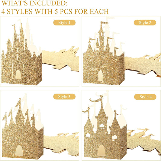 30 Pieces Castle Box Princess Candy Box Glitter Castle Favor Treat Gift Princess Party Decorations Baby Shower Wedding Supplies(Gold)