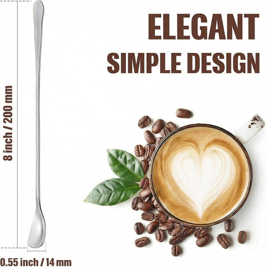 8 Pieces Stainless Steel Coffee Stirring Spoons 7.8 Inch Reusable Coffee Stirrers Long Handle Bar Cocktail Salt Spoons Tiny Swizzle Sticks for Bar Cocktails