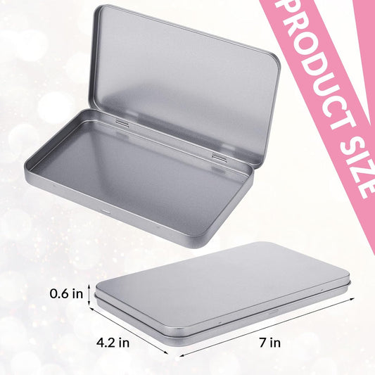 2 Pack Rectangular Metal Tin Box with Lid Metal Hinged Lid Tin Empty Box Container Storage for Watercolor Jewelry Pen Eraser Pill Candy Craft Organize 7.0 x 4.2 x 0.6'' (Sliver)