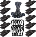30-Pack Heavy Duty Lock Grip Tarp Clips with Adjustable Screw | Shark Teeth Design, Bungee Cords & Carabiners | Secure Cover for Camping, Pool Covers, Awnings, Canopies (PA Material, 0.25" Thickness)