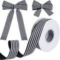 25 Yards Black and White Striped Ribbon, Grosgrain Stripe Ribbons Fabric for Crafts, 0.98in Wide Polyester Fabric Embellishments for Wrapping Wedding Birthday Decor
