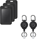 3 Pack Sliding Badge Holder Vertical Plastic Case and 2 Pack Retractable Keychain Badge Reel for up to 8 oz Hard Card Protector