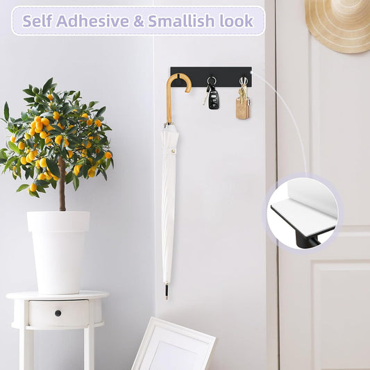 Key Holder Wall Mount, Small Metal Self Adhesive Key Hanger with 3 Hooks, No Drilling, Extra Adhesive Strip, Black
