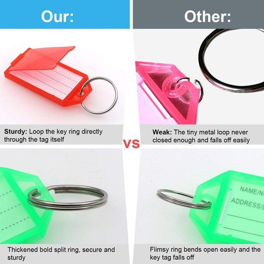Plastic Key Tags with Label, 60 Pack Key Chain Tag Identifiers Bulk Colored Tough Keychain Ring Tags for ID Luggage, 6 Assorted Colors