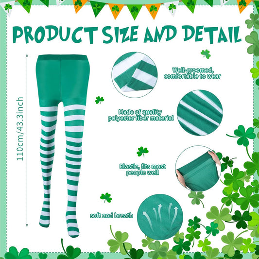 2 Pairs Women's St Patricks Striped Tights Leggings Length Stocking for St Patricks Party Dress up Accessories