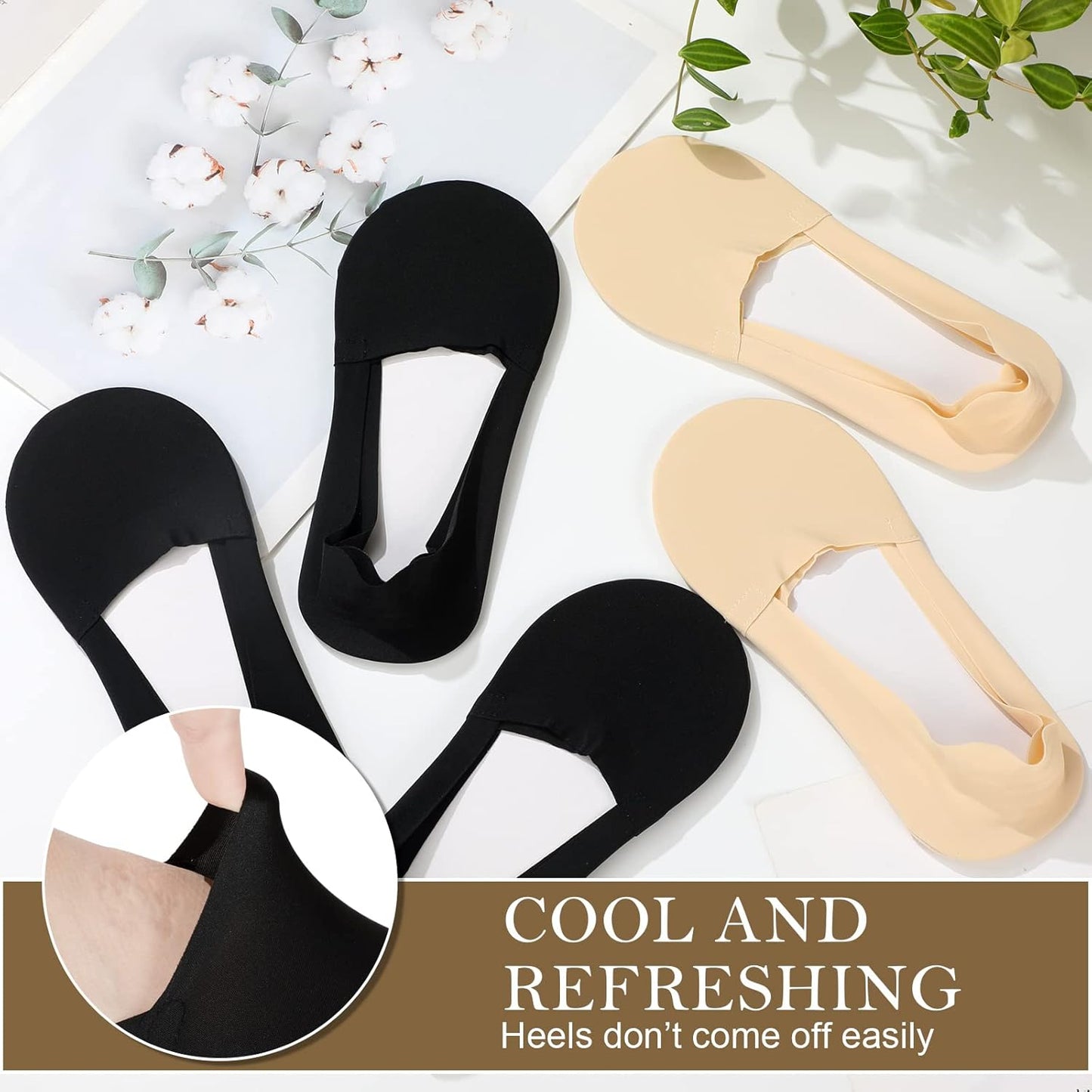 Ice Silk No Show Socks - 10 Pairs, Low Cut, Nonslip, Invisible, Thin (Black, Nude)
