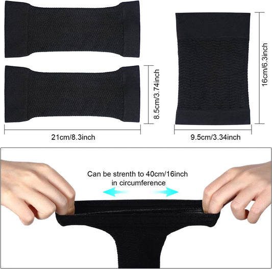 2 Pairs Women Arm Shapers Plus Size Slimming Compression Sleeve Slim Upper Flabby Arm Wrap and 1 Pair Calf Compression Sleeves, Suitable for Circumference 7 to16 Inches