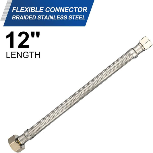 2-Pack Faucet Supply Lines, 1/2" FIP x 3/8" COMP Faucet Hose, 12-inch length Stainless Steel Braided Supply Line,(HOSE043)