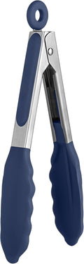 480ºF Heat Proof Kitchen Tong: 7" Silicone Cooking Tong with Firm Sealed Non Stick Rubber Tips & Silicon Coated 18/8 Stainless Steel Handle & Smooth Locking for Serving Salad (Midnight Blue)