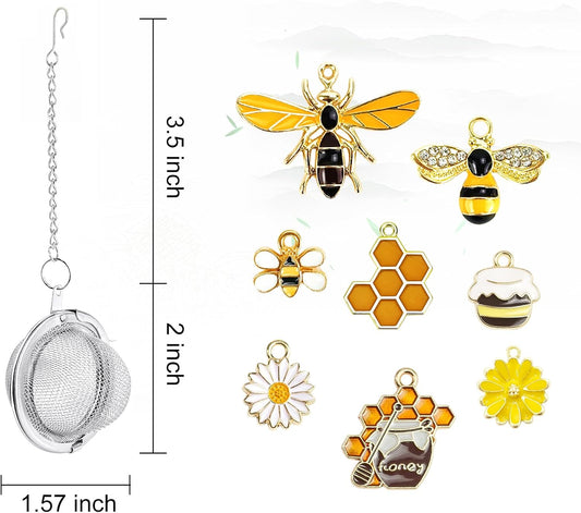 8Pcs Tea Ball,2.1 inch Tea Infuser for Loose Leaf Tea,Teas Strainer with Honey Bee Set Pendant,Loose Leaf Teas Steeper for Flavoring Herbal Spices and Seasonings