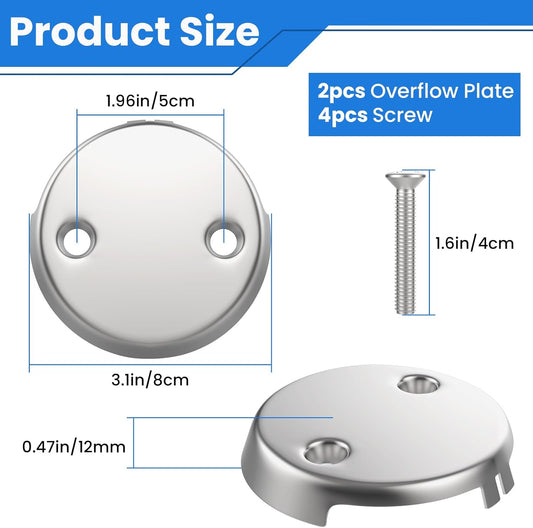 2Pcs 2-Hole Bathtub Overflow Face Plate | Universal Zinc Alloy Tub Overflow Drain Cover with Screws | Chrome Finish