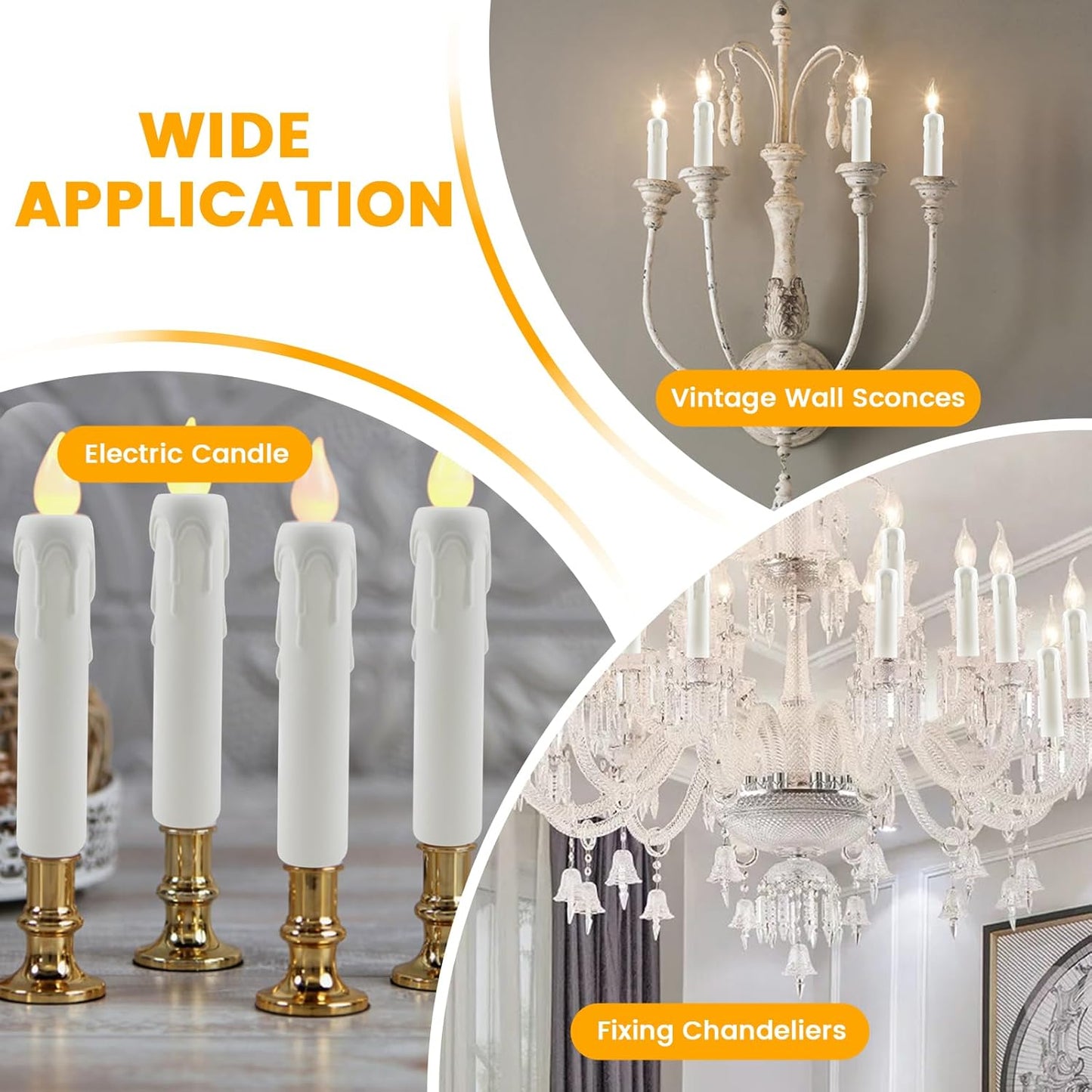 4 Inch Drip Candle Socket Covers, 12 Pcs Plastic Sleeves Candelabra Base, White Candle Covers Sleeves Fit to Most Chandeliers, Chandeliers Base, Chandelier Covers
