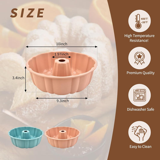 2 Pack Silicone Cake Pan Nonstick,10 Inch, Silicone Cake Molds,Pound Cake Pan, Baking Cake Pan for Jello,Gelatin,Cake,Brownie and Bread(Pink+Blue)